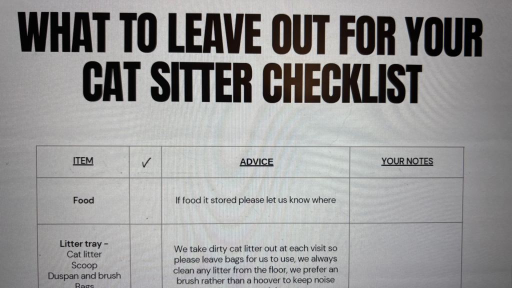 What to leave out for your cat sitter template